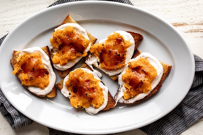 Bruléed Butternut Squash Toasts with Whipped Ricotta