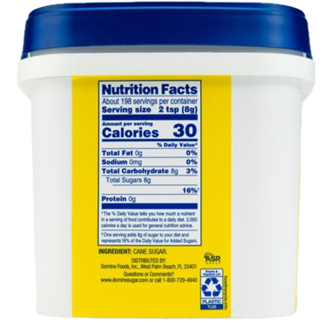 nutrition facts for domino granulated sugar 3.5lb easy baking tub