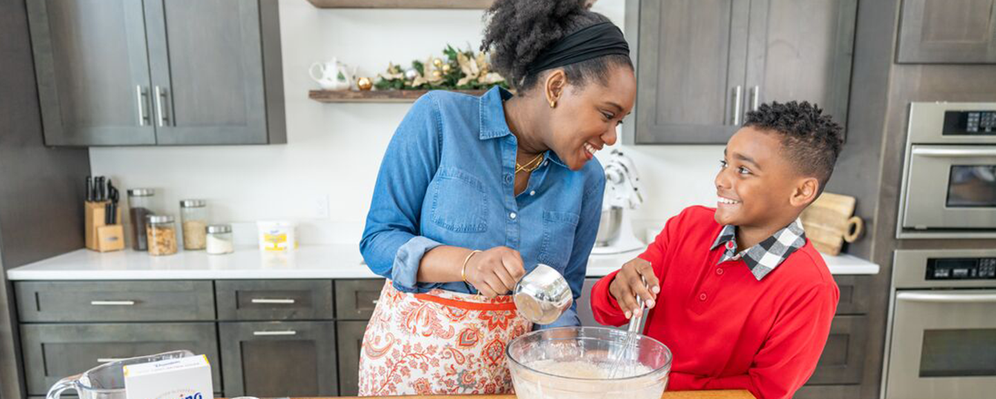 Mom and son baking 