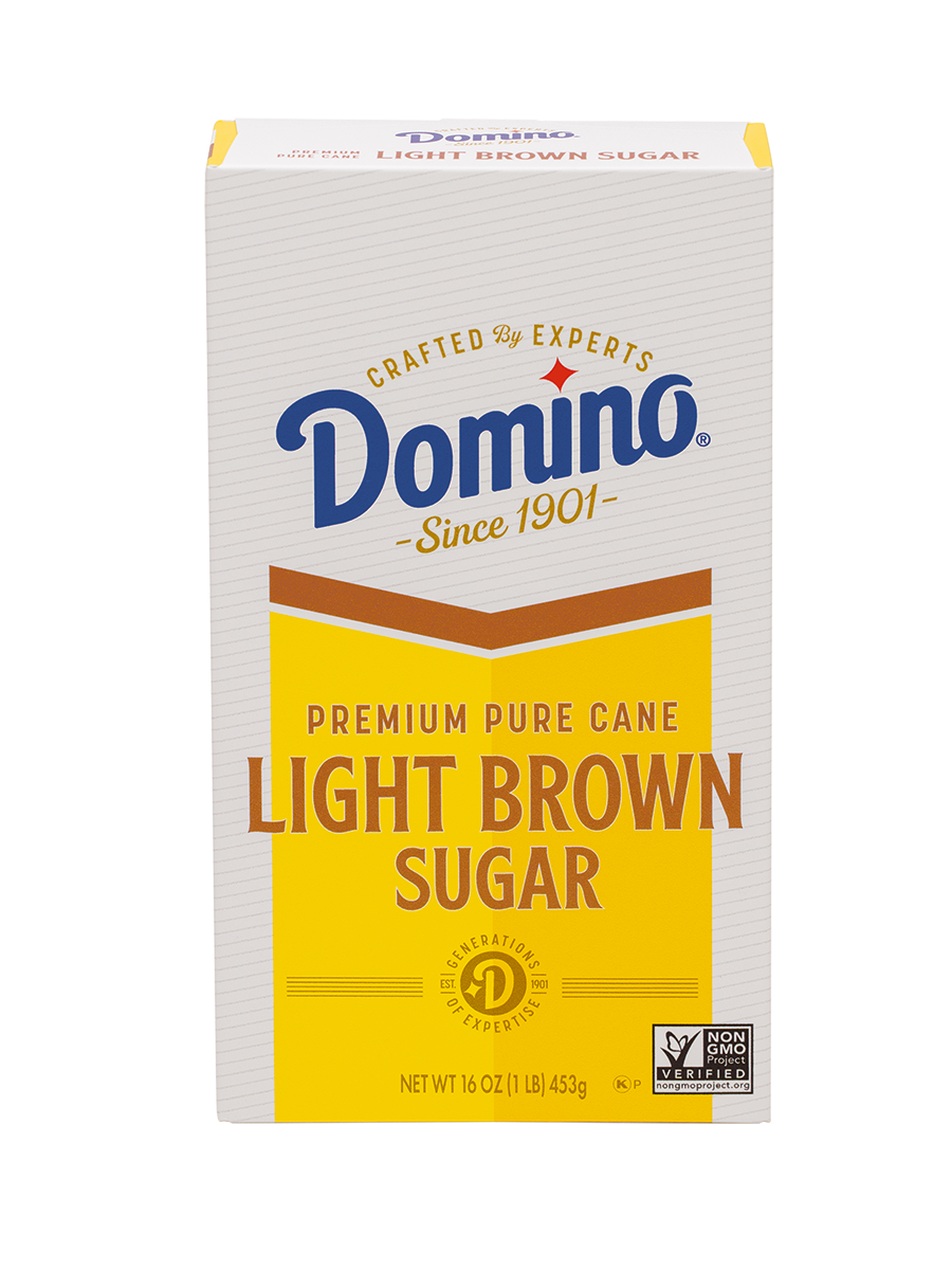 domino premium pure cane light brown sugar 1 lb package.